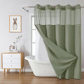 eachope SageGreen No Hook Waffle Weave Shower Curtain with snap-in Liner Replacement, 230GSM Waterproof Fabric Hotel Shower Curtain Set for Bathroom, Through Mesh Top Window,71Wx74H