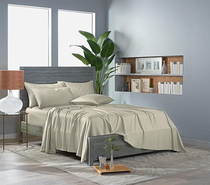 Pure Bamboo Queen Sheets, Genuine 100% Organic Viscose Derived from Bamboo Bed Sheet Set, Luxuriously Soft & Cooling, Double Stitching, 2 Year Quality Promise (Queen, Birch)