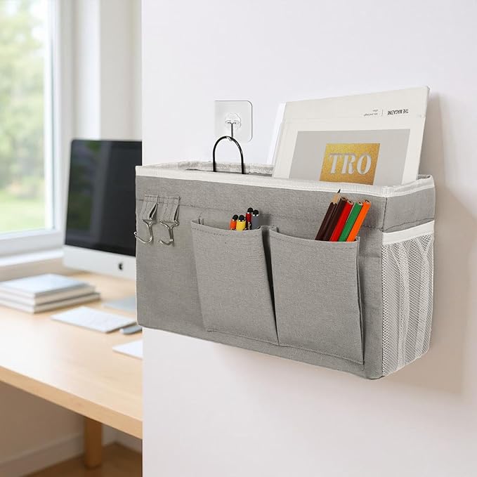 zisiueel 2pcs Large Wall Hanging Storage Bag, Door Closet Linen Fabric Pockets Organizer, Waterproof Multi Functional for Living Room Bedroom Bathroom Kitchen Office RV Camper with Hooks Grey