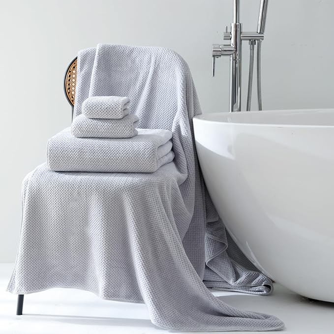 Akzpe 40x80 Inches Bath Sheets Towels for Adults Oversized Bath Towels Extra Large Luxury Super Soft Absorbent Quick Dry Microfiber (Gray,6PCS)