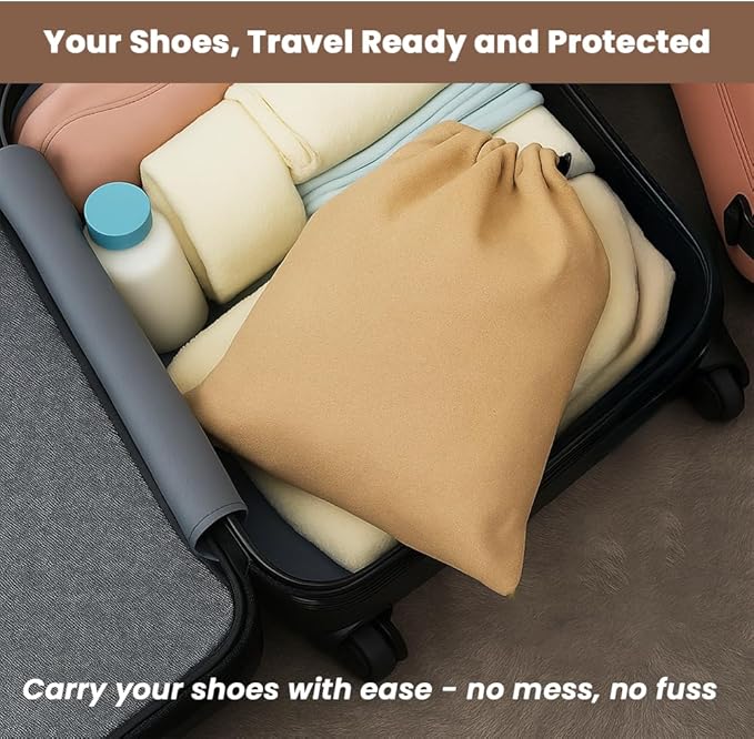 LFH Cotton Rich Shoe Storage Bags with Drawstring, Dustproof Breathable Reusable Organizer, Perfect For Travel, Dorm, Hotel, College, Gym, Easy to Carry, Machine Washable 12"x17" (Pack of 6) - Beige