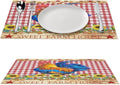 Rooster Placemats,Farm Vintage Rustic Farmhouse Lattice Sunflower Flower Chicken Animal Print Washable Fabric Placemats Table Kitchen Dining Party 12x18 Inch Set of 6