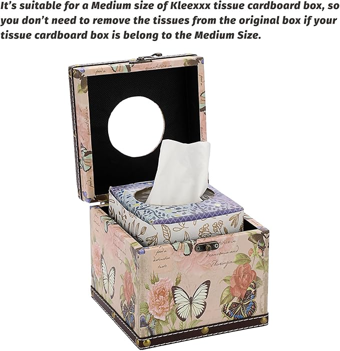 Sumnacon Tissue Box Retro Wood Square Tissue Box Cover Vintage Cube Tissue Box Holder,Decorative Tissue Holder for Bedroom Bathroom Toilet Table Desk Car Store Office Home Pink