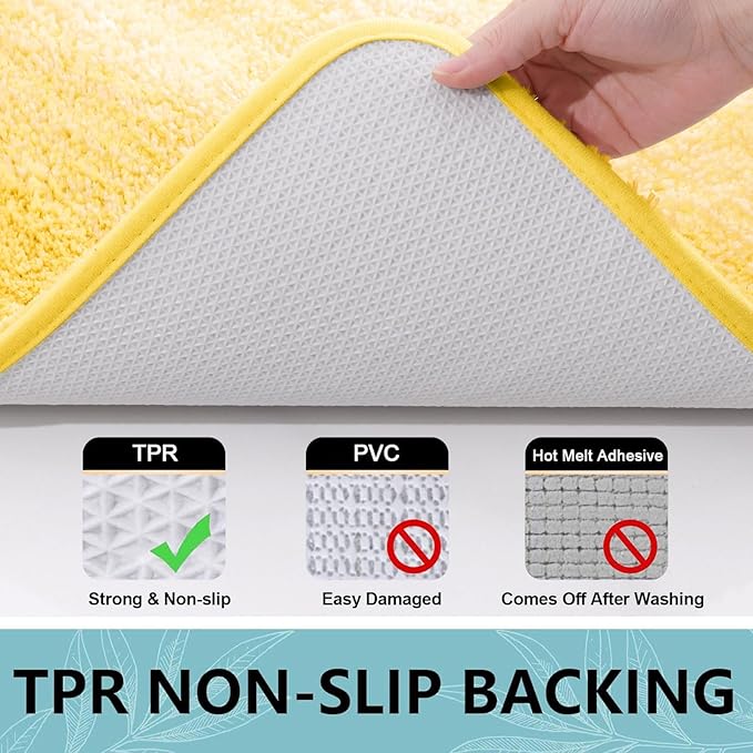 Arotive Microfiber Bathroom Rugs, Shaggy Soft and Absorbent Bath Rug, Non-Slip, Thick Plush Machine Washable Dry Bath Mats for Bathroom, Tub and Shower, 47x24, Yellow, Rectangular