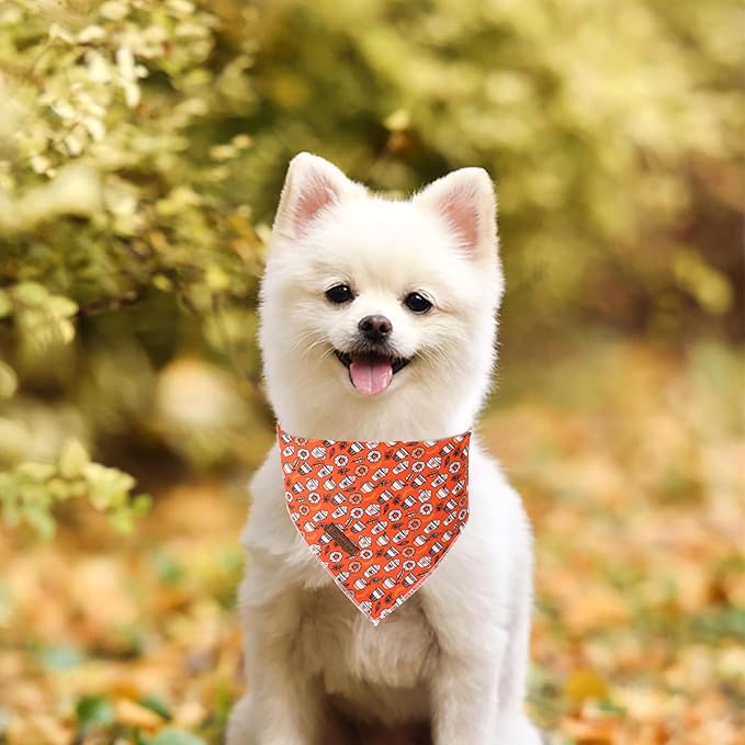 UP URARA PUP Fall Dog Bandana, Autumn Triangle Bid Scarf with Cup,Doughnut Pattern, Cotton Pet Kerchief for Girl Boy Dogs or Cats, Cute Puppy Bandana Fancy Bandana for Dogs