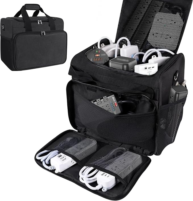 LOTCAIN Cable Organizer Bag,Cable Management Box Cord Organizer Case,Electronics Cord Storage Bag with Adjustable Divider Large Cable Storage Bag Carrying Case for Cable, Cord,Power Strip