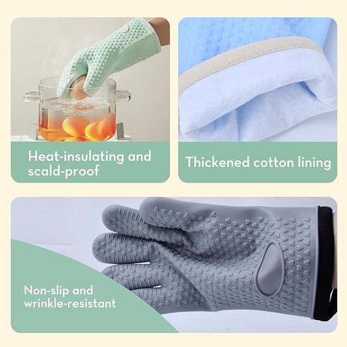 4 Pack Silicone Oven Mitts Ven Gloves with Fingers Pot Holders and Oven Mitts Heat Resistant Kitchen Baking Cooking Barbecue Accessories Black