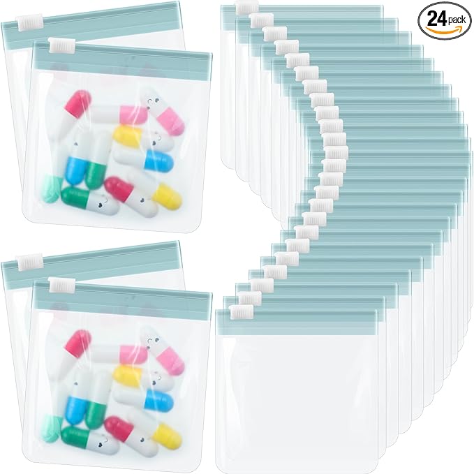 24 Pieces Pill Pouch Bags Zippered Pill Pouch Set Reusable Translucent Medicine Organizer Self Sealing Medicine Bag Travel Plastic Pill Bags with Slide Lock Pill Baggies (Haze Blue)