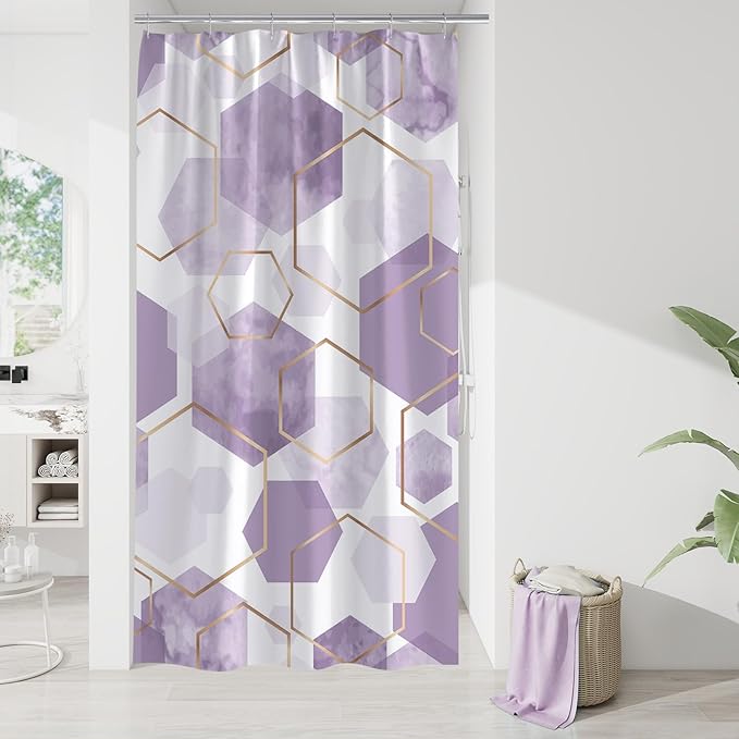 Litabel Modern Small Stall Shower Curtain for Bathroom, Lavender Purple Geometric Art Decor Waterproof Bath Curtain, Abstract Fabric Shower Curtain Sets for Home Decor, 36x72 Inch
