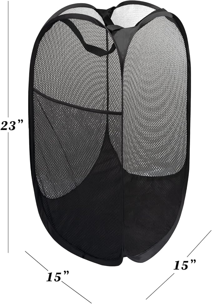 sscikeas Pop Up Laundry Basket，Collapsible and Portable Clothes Washing Laundry Hamper with Side Pocket and Reinforced Carry Handles for College Dorm or Travel，2 Packs Black（23 x 15 inches)