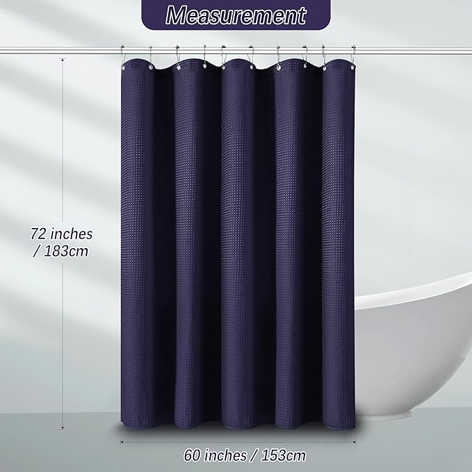 PANGSINNE 60 inch Waffle Shower Curtain - Heavy Duty Thick Fabric Lilac Shower Curtains for Bathroom, Weighted Hotel Spa Luxury Water Repellent Cloth Bath Curtain with 10 Hooks, Lavender