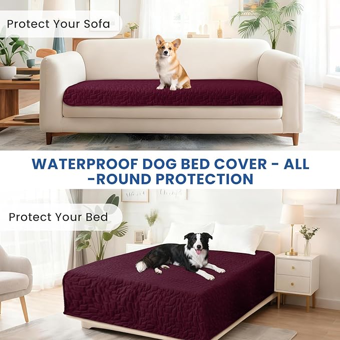 CYCMACO Waterproof Dog Bed Cover, Non-Slip Dog Blanket for Couch, Couch Covers for Dogs Washable, Pet Blanket for Furniture, Pet Bed Mat for Sofa, Car, Pet Supplies Christmas (52x82 Inch, Burgundy)