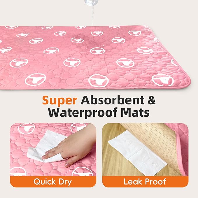 PJYuCien Washable Dog Playpen Mat, 2 Pack 36”x 36” Pink, Leak-Proof Reusable Puppy Pee Pads, Non-Slip Pee Mat for Whelping Pads, Crate, Potty Training, Puppy (Note: Mat Only, Playpen Not Included)