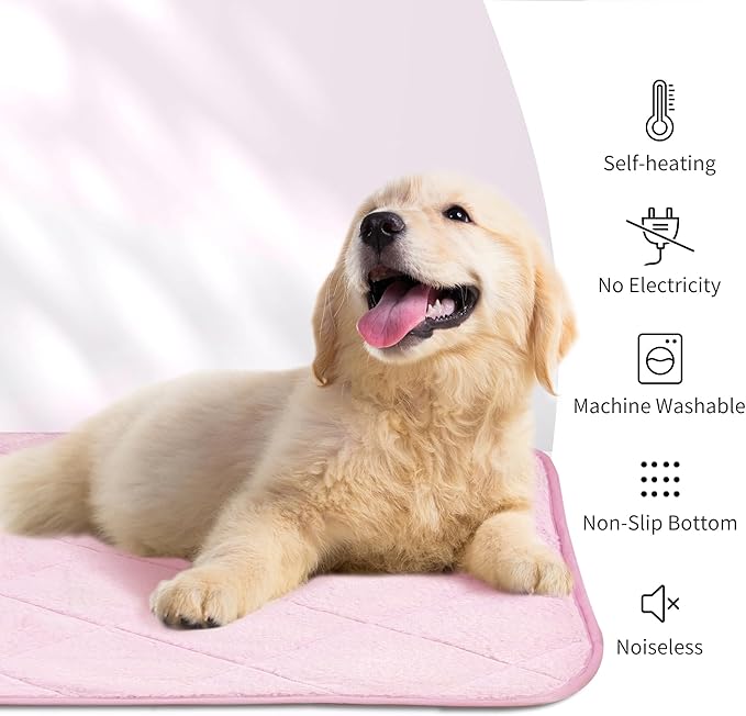 NWK Fluffy Self Warming Cat Mat, Cat Blanket, Thermal Dog Mat, Washable, Non-Slip Bottom for Sofa & Crate & Kennel & Car Seat (Blush Pink, Small (20'' X 16'' X 0.4''))