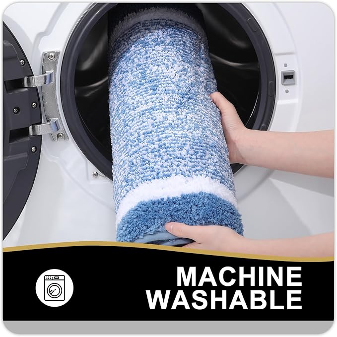 OLANLY Bathroom Rugs 70x24, Extra Soft and Absorbent Microfiber Bath Mat, Non-Slip, Machine Washable, Quick Dry Shaggy Bath Carpet, Suitable for Bathroom Floor, Tub, Shower (Long, Blue)