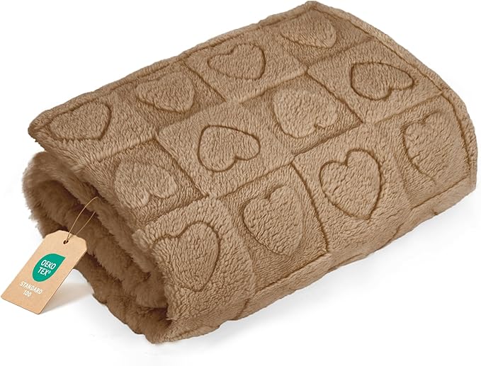 gogobunny Calming Plush Dog Cat Blanket 300GSM Coral Fleece, Ultra-Soft Machine Washable Pet Bedding for Small Medium Dogs Cats Puppies Kittens (Brown, 25x35)