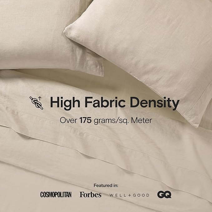 Sijo Stone Washed Organic French Linen Bed Sheet Set, GOTS Certified Organic, Best Cooling Linen Sheet Award by Sleep Foundation, 4 Piece - 2 Pillowcases, 1 Fitted and 1 Flat (Classic, Full)