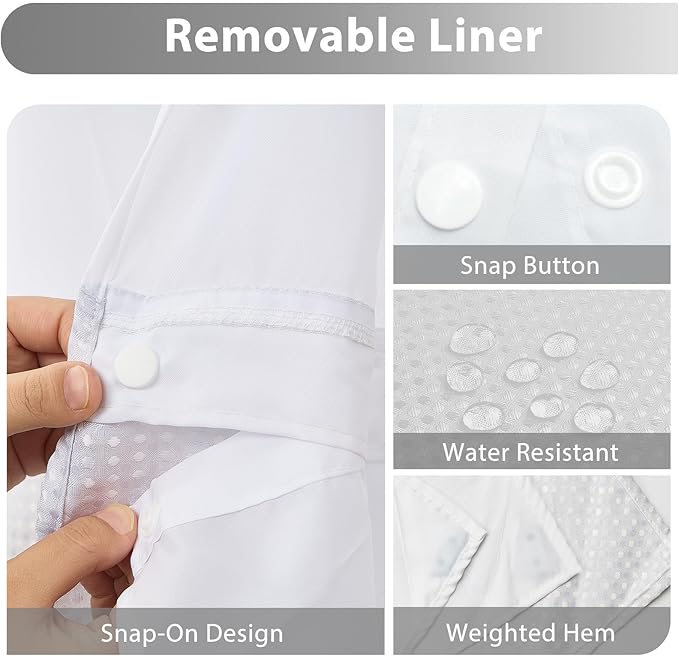 GICDSU No Hook Shower Curtain with Snap in Liner, Waffle Shower Curtain Set for Bathroom, Hotel Style with Semi-Sheer Top Window, Waterproof & Washable, Light Grey, 71" W x 75" L