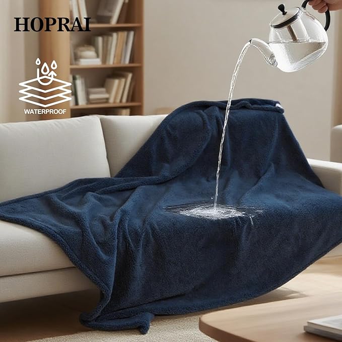 HOPRAI Dog Blanket, Waterproof Reversible Sherpa Fleece Throw Blanket, Furniture Cover for Bed, Couch, Sofa Protection from Liquid Pee and Pet Fur of Puppy, Cat (Navy Blue XS20*27inches)