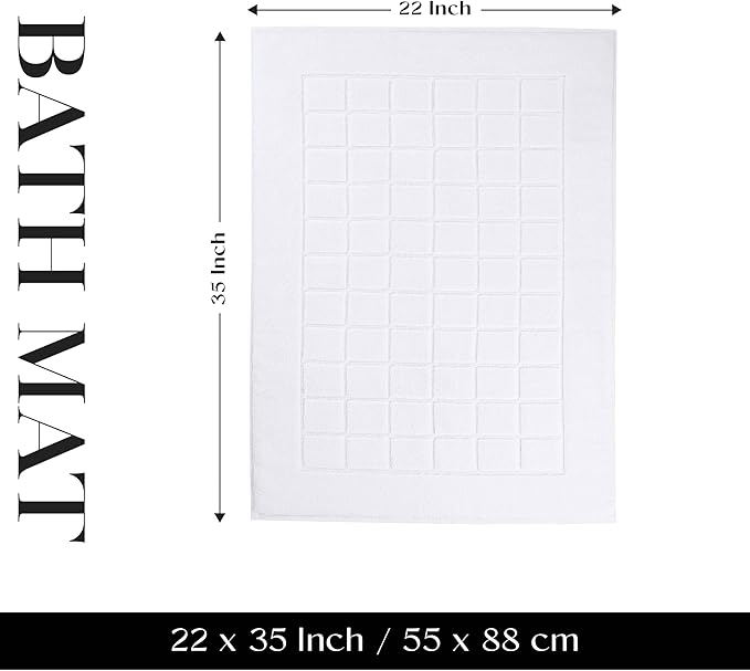 Superior 100% Cotton Bathmat Set, Bath Mats, Bathroom Decor, Shower, Bathtub Essentials, Home Accessories, Small Washable Rug, No Backing, Heavyweight, Nora Collection, Set of 2, 22" x 35", White