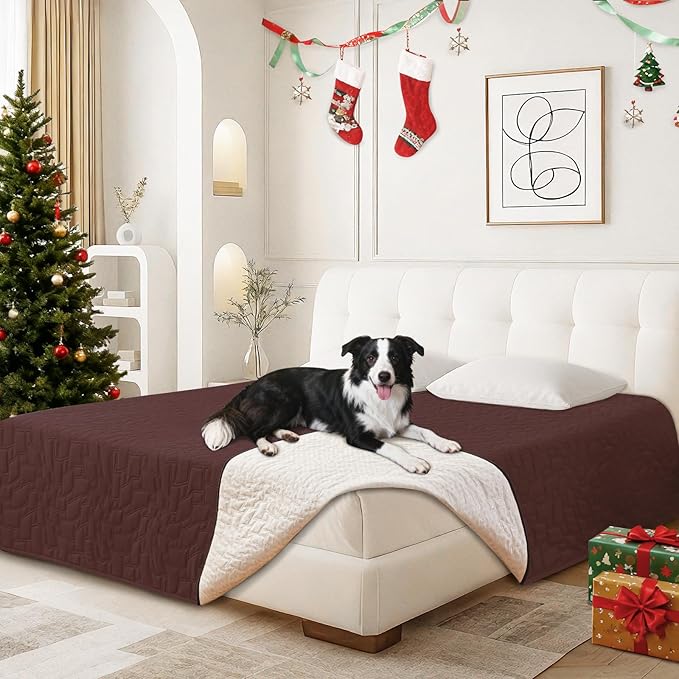 CYCMACO Waterproof Dog Bed Cover Pet Blanket, Soft Couch Cover for Dogs Washable, Non-Slip Dog Blanket Protect Furniture Couch Sofa Car for Puppy Large Dogs Cat (82x102 Inch, Coffee)
