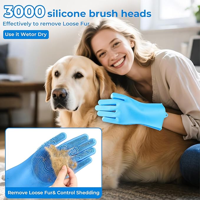 IDQQUQQ 2PCS Dog Washing Gloves and Dog Shampoo Brush, Dog Bath Brush That can add Dog Shampoo, Dog Bath Supplies Dog and Cat Bath Set