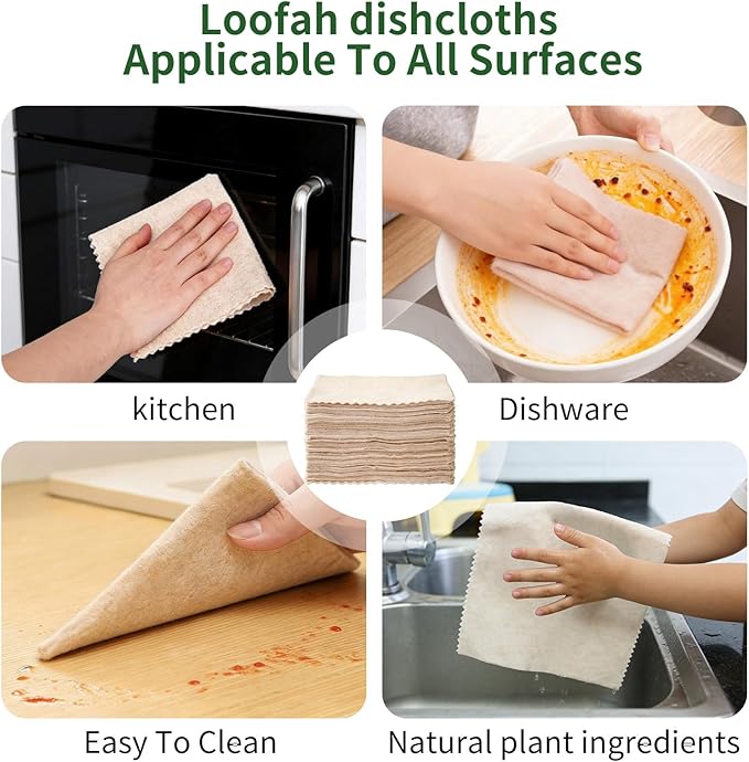 LNTPIP 15 Pack Reusable Kitchen Rags for Counter, Made of Degradable and Compostable Loofah Fiber, 7.87"*7.87" Soft and Odor-Free, no Deformation, no Shrinkage After Drying