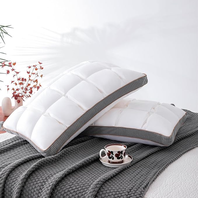 YOUR MOON Soft Pillow Standard Set of 2 for Sleeping, Super Soft Support Down Alternative Pillow 2 Pack, 100% Cotton Shell Luxury Comfy Fluffy Bed Pillows for Sleep(White)