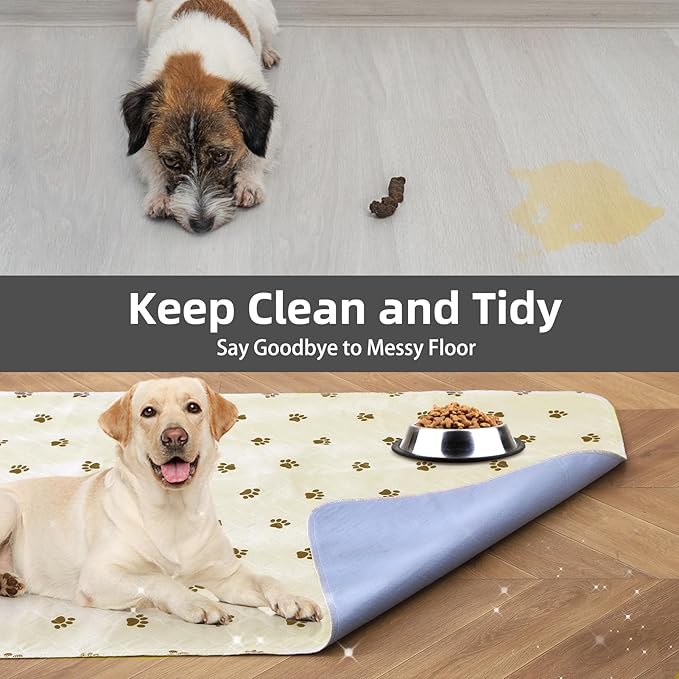PUPTECK Washable Pee Pads for Dogs - Waterproof Reusable Puppy Potty Training Pads Whelping Mat - Fast Absorption Non-Slip Pet Food Feeding Mat (Beige, 34x36 Inch (Pack of 2))