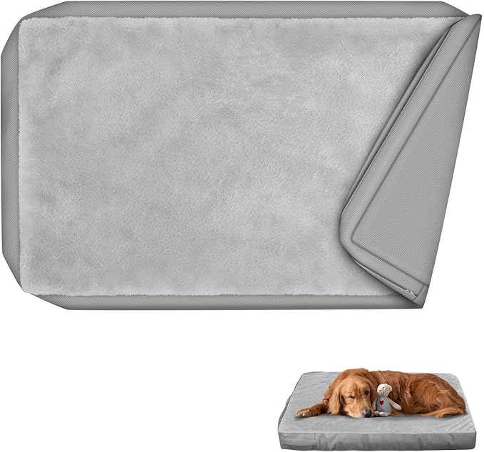 Explore Land Waterproof Dog Bed Cover Machine Washable Fluffy Dog Bed Replacement Cover, 48Lx36Wx4H inch, Gray