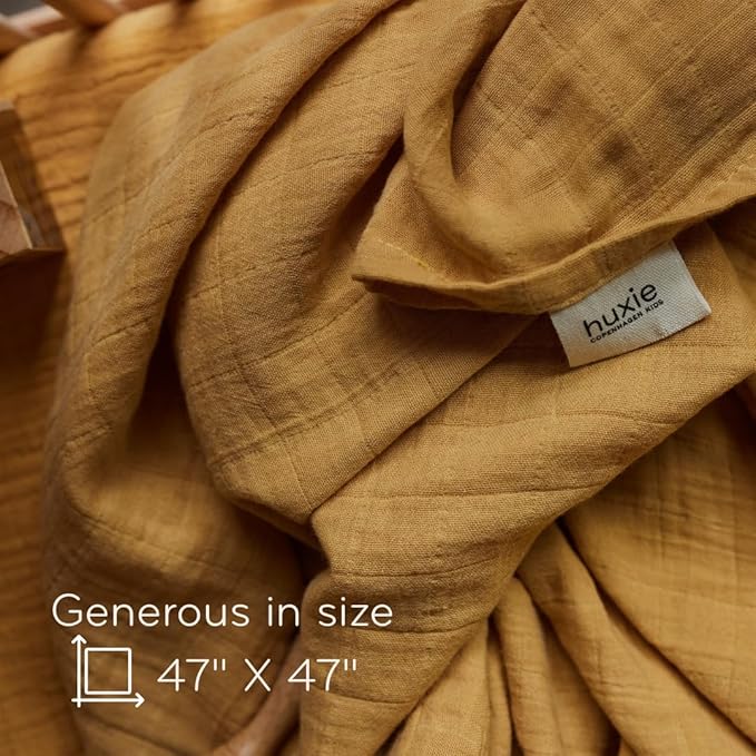 Huxie Swaddle - 100% Organic Cotton - Muslin Swaddle Blankets for Newborn, 47" x 47" 2-Pack (Autumn Yellow/Natural)