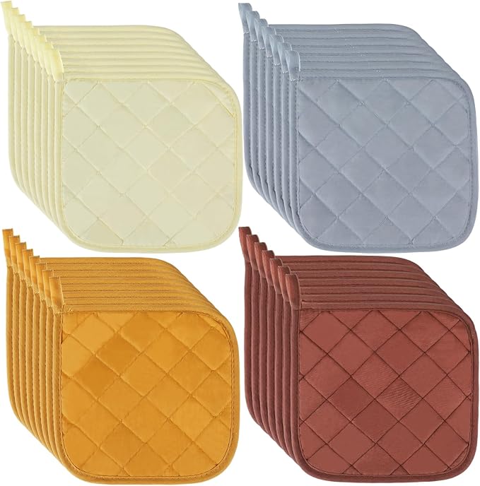 Uiifan 30 Pieces Cotton Pot Holders for Kitchen Washable Heat Resistant Potholders Oven Hot Pads for Cooking and Baking, 7.87 x 7.87 x 0.2 Inch(Chic Color)