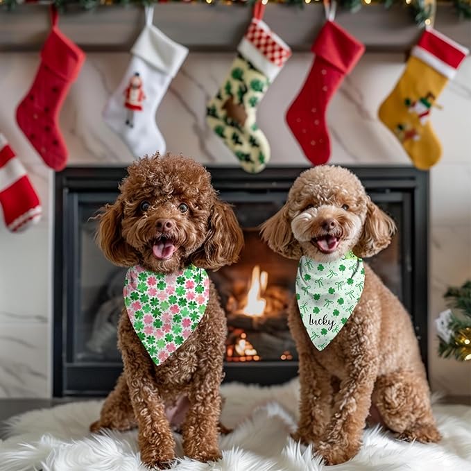 St. Patrick's Day Dog Bandana Reversible 2 Pack Small, St. Patricks Day Pet Bandanas for Dogs Cute Green Shamrock Adjustable Triangle Holiday Scarves for Small Medium Boy Girl Dogs