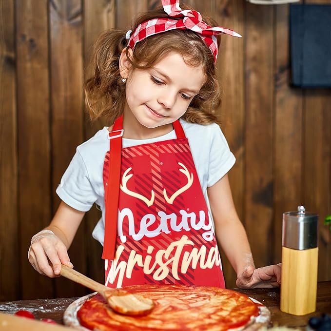 Sylfairy Aprons for Kids Girls Rainbow Unicorn Apron Children Kitchen Chef Aprons Smock (Santa Claus, Medium,6-12Years)