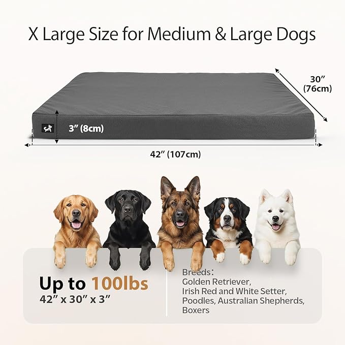 Sytopia 42 Inch Indestructible Dog Beds for Large Dogs, Canvas Outdoor Chew Proof Dog Bed, XL Orthopedic Pet Bed with Waterproof & Washable Removable Cover, Non‑Slip Bottom, Dark Grey