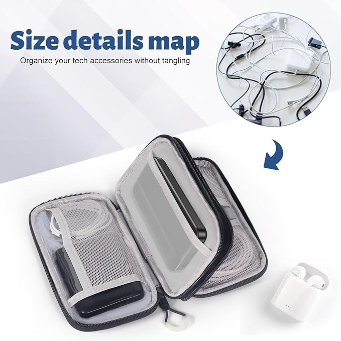 bytaoqipet Electronic Organizer, Travel Cable Organizer Case - Compact 8-Pocket Pouch for Chargers, Cords & Tech Accessories (8.2x5.9x2 Inch)