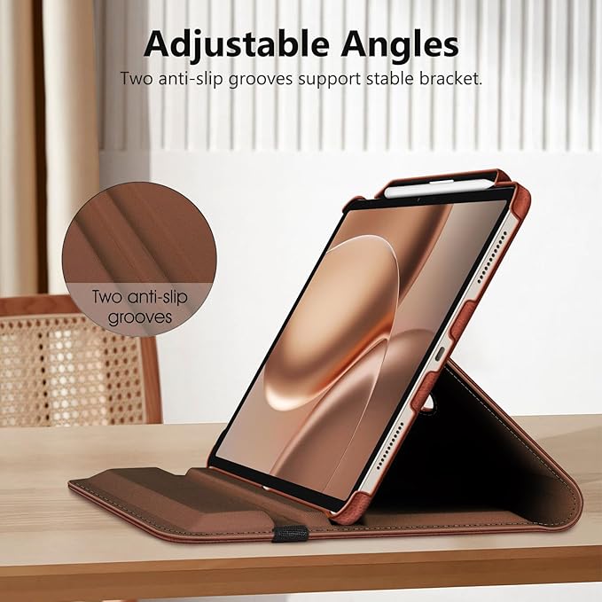 Fintie Rotating Case for iPad Air 13-inch (M3) 2025, (M2) 2024-360 Degree Swiveling Protective Stand Cover with Pencil Holder, Auto Wake/Sleep, Brown
