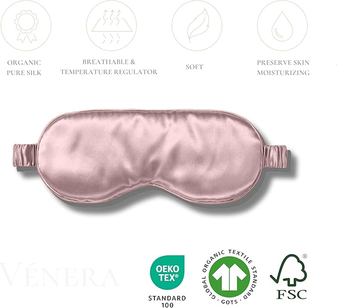 Vénera Silk Sleep Mask - 100% Pure 22 Momme Mulberry Silk Eye Sleeping Mask for Women and Men - Blackout Eye Mask for Sleeping (Light Pink)
