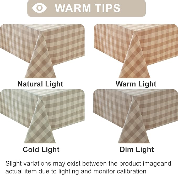 Alsoo Checkered Tablecloth Rectangle Washable Buffalo Plaid Table Cloth Cotton Linen Gingham Table Cover for Picnic Kitchen Dining Room, Beige and White, 60 * 75