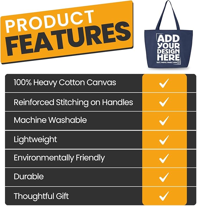 shop4ever Personalized Custom Design Your Own Heavy Canvas Tote with Zipper Reusable Shopping Bag Customizable Gift