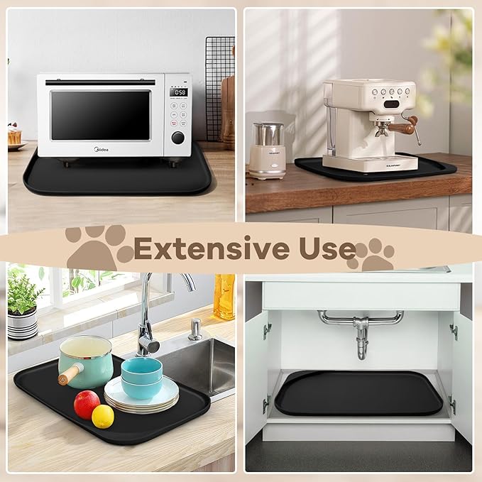 Smilool Silicone Pet Food Mat with Raised Edge for Food and Water Bowl, Dog Feeding Mats, Cat Food Trays for Floor Waterproof, Rubber Tray for Dogs and Cats, 22 x 14 x 0.8 Black