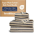 Brooklinen Super-Plush Bath Towel and Hand Towel Set - 2 Bath Towels, 2 Hand Towels - Cotton, Highly Absorbent (Striped Midnight Navy)