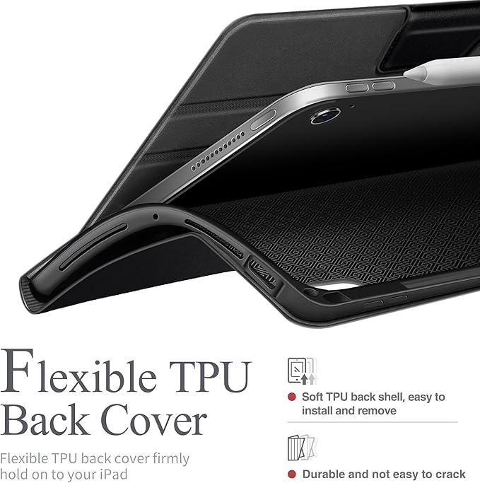 auaua Case for iPad Air 11 Inch M3/M2 (2025/2024), iPad Air 5th/4th Generation (2022/2020), with Pencil Holder and Pocket, Typing Angle Muti-Stand Magnetic Closure Auto Sleep/Wake (Black)