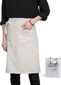 Pure Linen Bistro Half Apron - 25 x 35 Inch Unisex Waist Aprons with Large Pocket Ideal for Kitchen Crafts and More