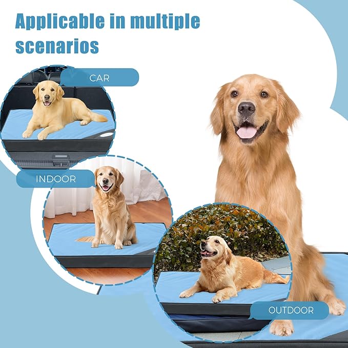 OUPEIWAWA Orthopedic Outdoor Waterproof Dog Beds for Large Dogs, Washable Pet Bed with Egg Crate Foam Pet Bed Mat for Crate and Removable Oxford Fabric Cover,41"x 29", Blue