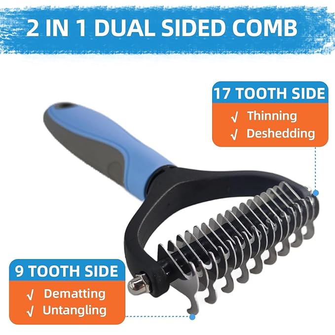KUEIOX Dog Brush for Shedding,6 PCS in One Pet Slicker Hair Brush Kit Organizer Bag - Dog Cat Grooming Deshedding Undercoat Rake Brush Comb for All Small Large Dogs Cats Blue
