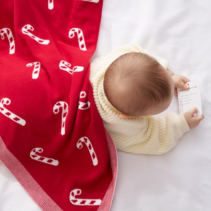 SWaddle AN Christmas Candy Cane Jacquard Baby Blanket, Size 30x40in, 100% Cotton Fabric, Two-Sided Breathable Throw Blanket for Boys and Girls