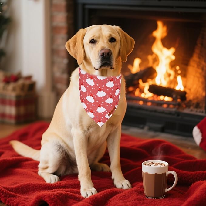 ADOGGYGO Dog Bandana Christmas Pet Scarf Bib Kerchief, Premium Durable Fabric, Red Green Santa Snowman Christmas Bandanas for Medium Large Dogs (Large)