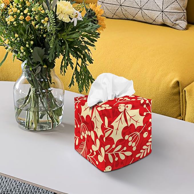 Tissue Box Cover Square Decorative Tissue Box Holder Cute Funny Cube Tissue Case Cover-Xmas Decor Berry Tissue Box Cover