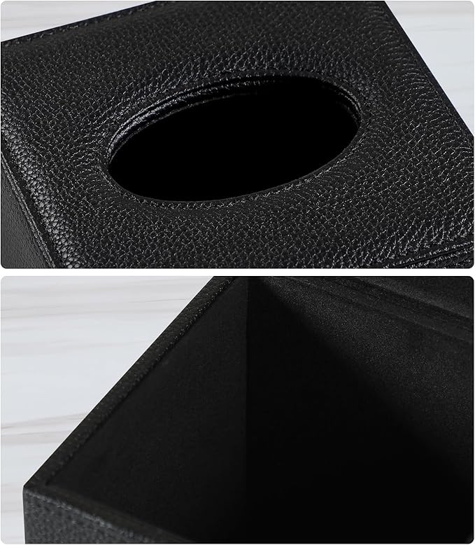 JLAMBOM PU Leather Tissue Box Cover Square Tissue Box Holder with Magnetic Closure, Decorative Tissue Holder for Bathroom Bedroom Office (Black)